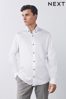 White Slim Fit Single Cuff Motionflex Knitted Shirt (T34174) | 16,290 Ft
