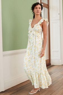Morris & Co. Lemon Tree Print Ruffle Strap Midi Dress (T34179) | €55