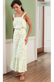 Morris & Co. Lemon Tree Print White/Lemon Linen Blend Midi Skirt (T34192) | DKK311