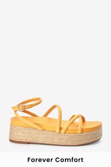 Ochre Yellow Regular/Wide Fit Forever Comfort® Strappy Espadrille Flatforms (T34479) | €11