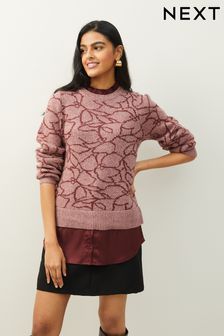 Berry Red Jacquard Pie Collar Layer Jumper (T34504) | AED146