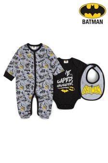 Batman Grey Sleepsuit, Bodysuit And Bib Set (T34537) | ₪ 112
