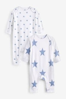 Blue Star 2 Pack Kind To Skin Baby Sleepsuits (0-2yrs) (T34541) | ₪ 70 - ₪ 78