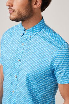 Blau - Kurzärmliges, bedrucktes Hemd (T34850) | 38 €