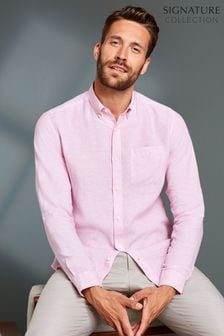 Розовый - Льняная рубашка с подвернутыми рукавами (T34872) | 1 010 грн