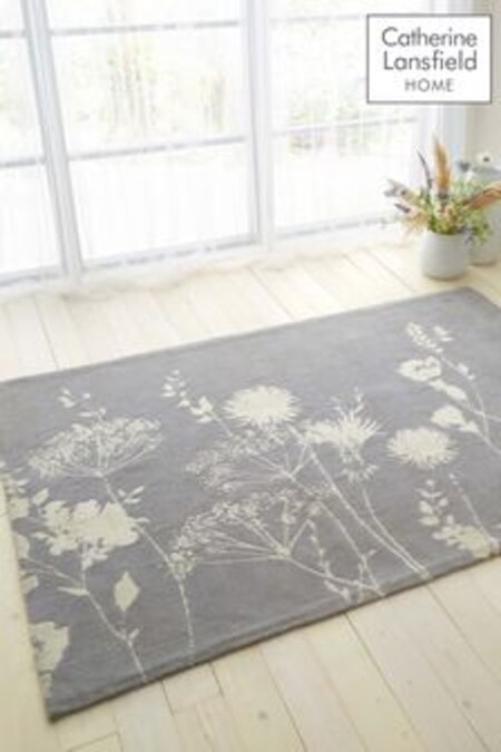 Catherine Lansfield Grey Meadowsweet Floral Woven Rug (T34885) | $114 - $341