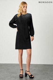 Черное платье-джемпер с отделкой пайетками Monsoon (T35087) | 2 808 грн