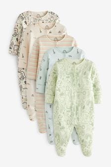 Dinosaur Print 5 Pack Baby Sleepsuits (0-2yrs) (T35781) | $44 - $47