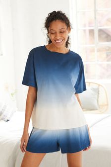 Blue/White Ombre Cotton Jersey Pyjama Short Set (T35823) | MYR 125