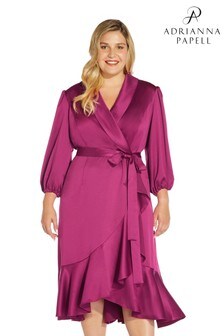 Adrianna Papell Red Satin Crepe Wrap Dress (T36249) | $264