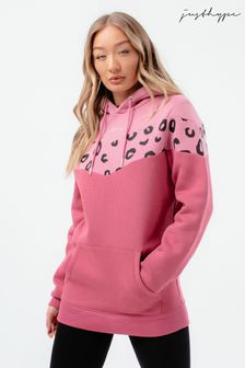 Hype. Pink Leopard Panel Longline Hoodie (T36529) | $106