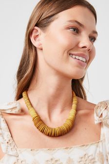 Ochre Yellow Wooden Beaded Necklace (T36807) | $22