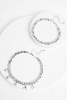 Auffällige, kurze, kristallbesetzte Halsketten, 2er-Pack (T36817) | 13 €