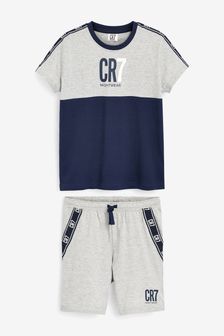 Pijama de niño en gris y azul con camiseta de manga corta de CR7 (T36830) | 36 €