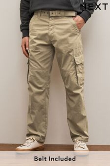 Marron grège - Pantalon cargo à ceinture en tissu technique (T36962) | €35