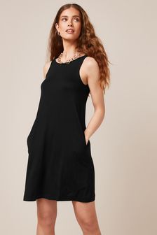 שחור - שמלת מיני לקיץ בגזרת סווינג ללא שרוולים (T36967) | ‏58 ₪