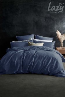Lazy Linen Navy Blue 100% Washed Linen Duvet Cover (T37074) | MYR 594 - MYR 990