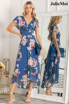 Jolie Moi Blue Allura Mesh Maxi Dress (T37249) | $140