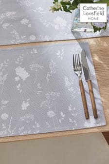 Catherine Lansfield Set of 2 Grey Meadowsweet Floral Wipeable Placemats