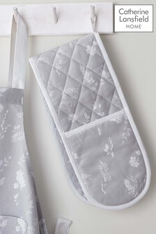 Catherine Lansfield Grey Meadowsweet Floral Double Oven Glove (T37437) | $17