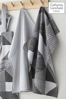Catherine Lansfield Set of 4 Grey Larsson Geo Tea Towels (T37444) | ₪ 47
