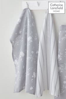 Catherine Lansfield Set of 4 Grey Meadowsweet Floral Tea Towels (T37447) | ₪ 47