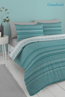 Cloudsoft Green Banded Spot Easy Care Duvet Cover and Pillowcase Set (T37839) | $21 - $36