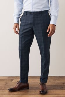 Blue Slim Fit Trimmed Check Suit: Trousers (T37840) | $75
