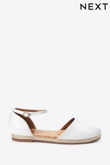 White Extra Wide Fit Closed Toe Ankle Strap Espadrille Shoes (T37874) | €38