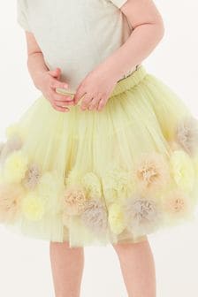 Желтый - Балетная юбка из сетки с цветочной отделкой по краю (3 мес.-7 лет) (T38013) | €22 - €25