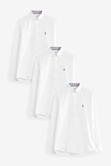 3 Pack White Slim Fit Long Sleeve Stretch Oxford Shirt (T38824) | ₪ 207