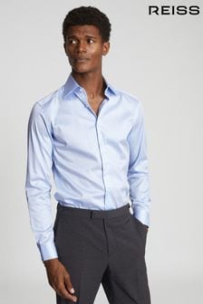 Reiss Soft Blue Frontier Cotton Satin Stretch Slim Fit Shirt (T38875) | $108