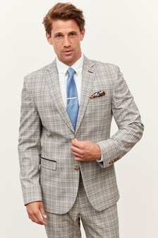 Taupe Brown Check Slim Fit Suit (T39032) | €23