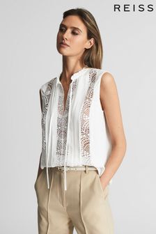 Reiss White Greta Sleeveless Embroidered Lace Blouse (T40104) | 185 €