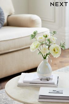 White Artificial Flowers in Pearlescent Glass Vase (T40105) | TRY 543