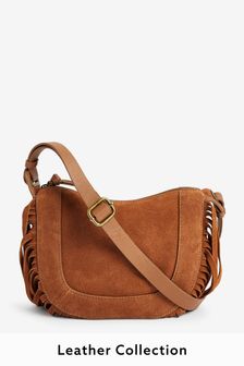Tan Brown Leather Fringe Cross-Body Bag (T40107) | ₪ 150