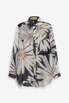 Black Floral Sheer Longline Shirt (T40231) | 19 €