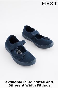 Navy Blue Standard Fit (F) Butterfly Embroidered Plimsolls (T40450) | 11 € - 14 €