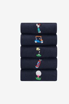 Navy Blue Golf 5 Pack Embroidered Socks (T40708) | $18