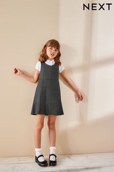 Grey Asymmetric Button Front Pinafore School Dress (3-14yrs) (T40836) | ₪ 42 - ₪ 55