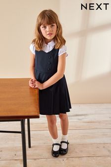 Navy Blue Asymmetric Button Front Pinafore School Dress (3-14yrs) (T40837) | OMR5 - OMR6