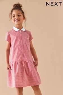 Red Cotton Rich School Gingham Zip Dress (3-14yrs) (T40873) | KRW18,100 - KRW28,800