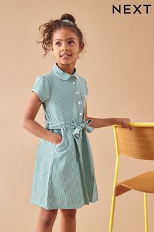Cotton Rich Belted Gingham School Dress With Scrunchie (3-14yrs)