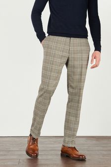 Taupe Slim Tapered Check Formal Trousers (T41426) | kr421