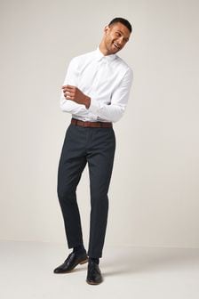 Navy Blue Slim Tapered Trimmed Textured Trousers (T41428) | 15 €