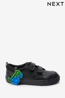 Black Standard Fit (F) Strap Touch Fasten Leather Dinosaur Shoes (T41614) | 35 € - 43 €