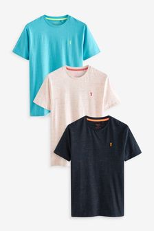 Темно-синий/синий/белый - Набор из 3-х штук - Меланжевая футболка с вышивкой оленя (T41729) | €31