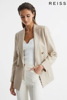 Reiss Neutral Larsson Double Breasted Twill Blazer (T41847) | $626