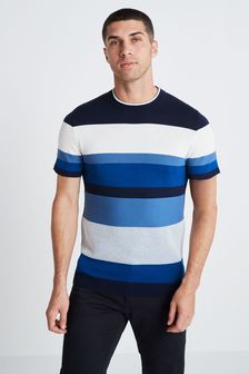 Blue Textured Stripe Knitted Crew Jumper (T43573) | $39