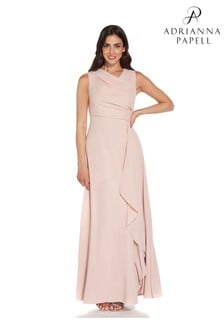 Adrianna Papell Pink Crepe Cascade Gown (T43604) | DKK414